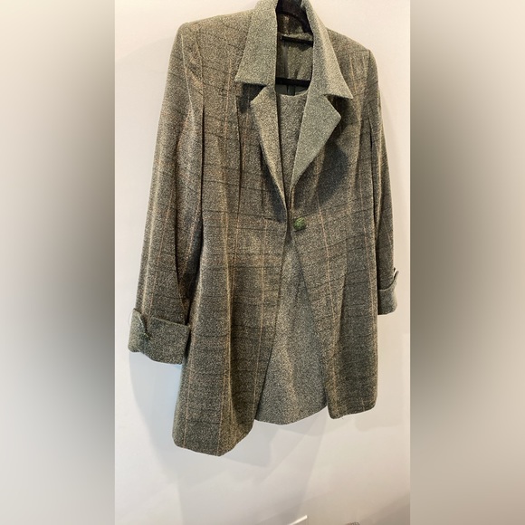 VINTAGE Olive Green and Beige Sleeveless Dress and Blazer Set | Modern US Size S - Picture 2 of 13